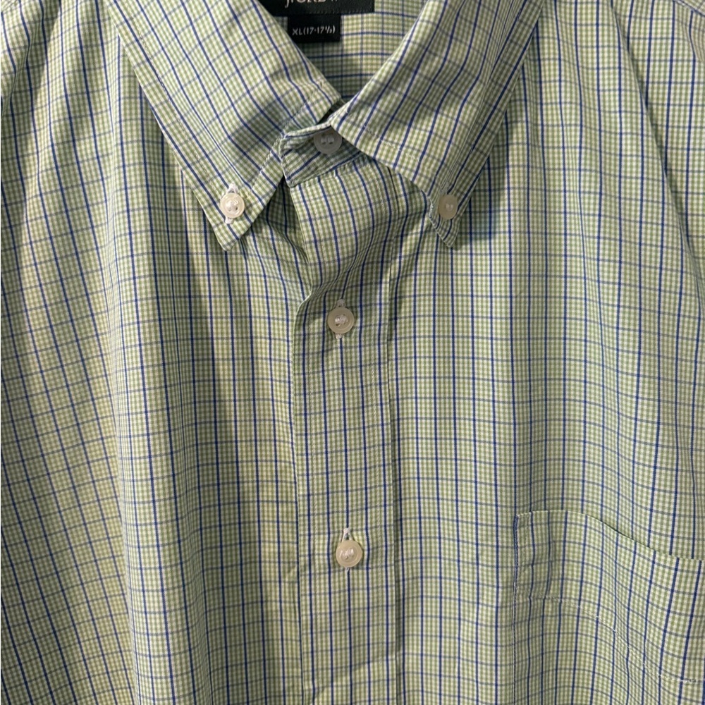 J Crew XL 17-17.5 Green White And Blue Plaid Pocket Button Down Shirt - Picture 4 of 5